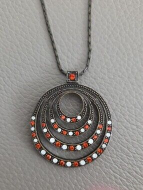 Annaleece Multi-Circle Pendant Necklace with Orange Accents